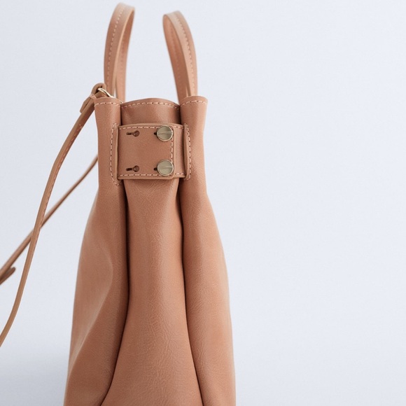Nude Midi Bag with Top-Stitching - Picture 3 of 5